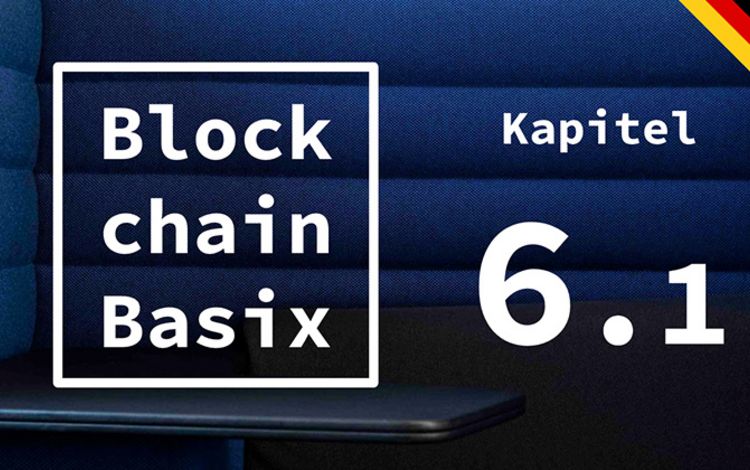 Logo von Blockchain Basix auf blauem Hintergrund