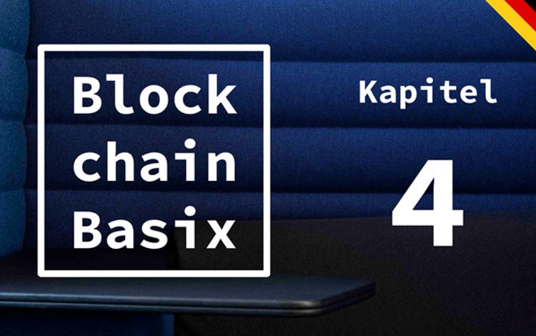 Das Logo von Blockchain Basix auf blauem Hintergrund
